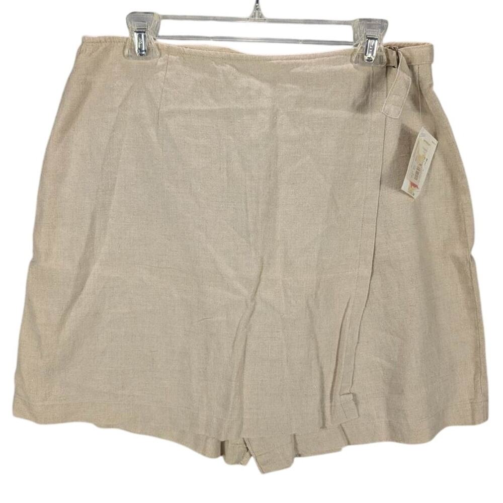 Westbound Skort Womens 12 Tan 100% Linen Faux Wrap Coastal Beachy Preppy Safari